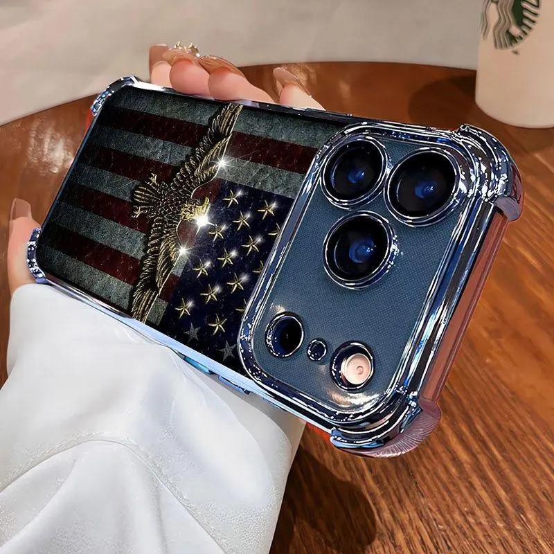 Phone Case - Phone Protective Case: TPU protective case, compatible with iPhone 17/16/15/14/13/12/11 and Samsung S models, featuring a design with a soaring eagle and the American flag that highlights an aesthetic of courage and a stylish military theme S