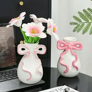 Whimsical 3D Bow Ribbon Vase | Aesthetic Cartoon Decor | Statement Piece for Living Room Entryway Table Decorative Flower Vase