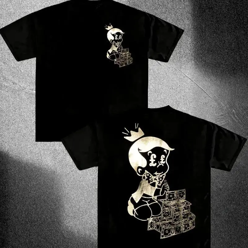 FEEGO Y2K Aesthetic Richie Rich Hustle T-Shirt - Heavyweight 100% Cotton Oversized Graphic Tee