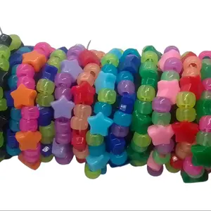 20 Single Kandi Bracelets Neon Colors W/Star Pony Beds Adjustable Bangle for EDC Rave Dance Like a Star Handmade Beaded Friendship Bracelets