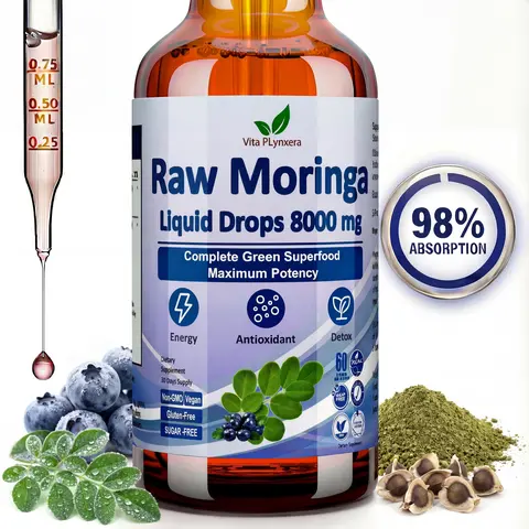 Raw Moringa Liquid Drops 8000 mg, Organic Moringa Oleifera Leaf Extract for Antioxidant, Energy & Immune, High Potency Than Moringa Capsules Powder