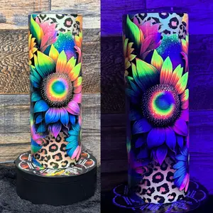 Neon Sunflower Tumbler - Black light Activated Fluorescent Ink - 20oz Tumbler Bottle Drinkware