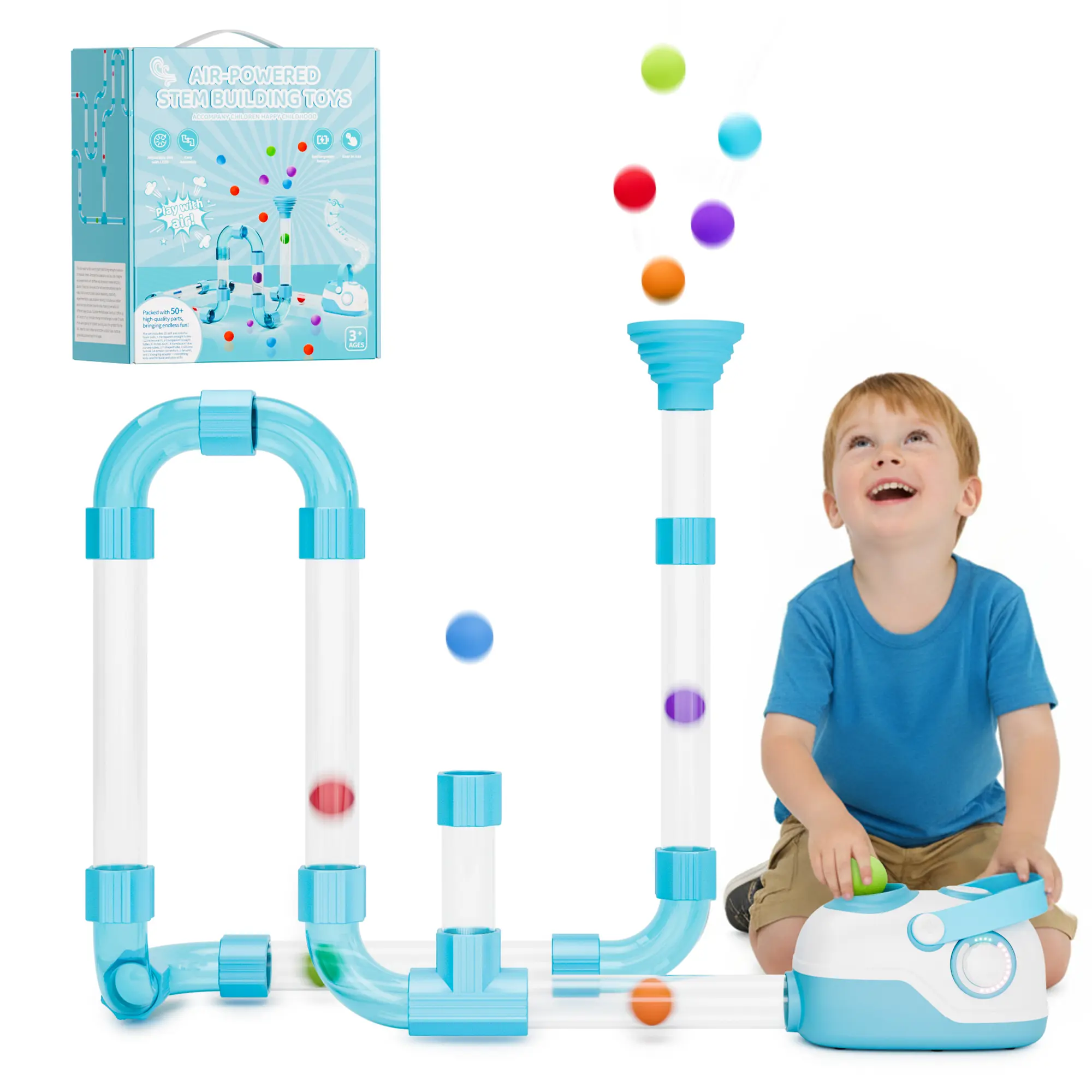 FOHEB Air-Powered STEM Building Blocks Toys - Rechargeable, Play-While-Charging Educational Science & Technology Toys for 3+ Year Old Kids, Birthday Gift