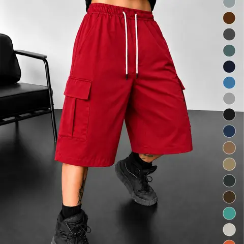 Men’s summer versatile casual cargo shorts with large pockets, drawstring adjustable waistband, abrasion-resistant surface; suitable for work, daily commuting, home leisure, and outdoor sports.