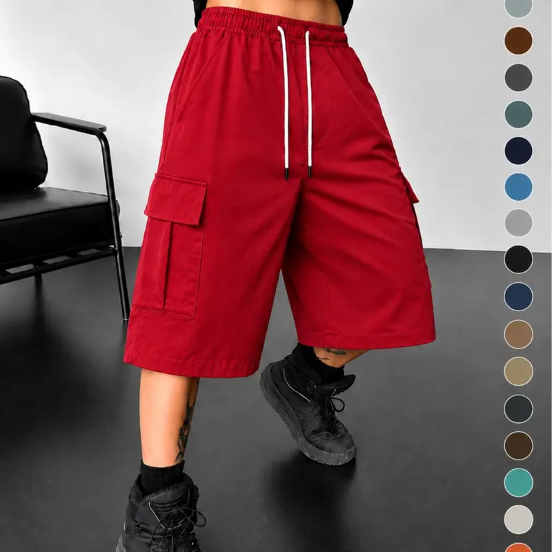Men’s summer versatile casual cargo shorts with large pockets, drawstring adjustable waistband, abrasion-resistant surface; suitable for work, daily commuting, home leisure, and outdoor sports.