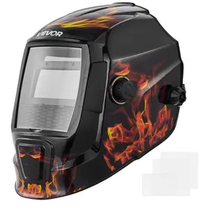 VEVOR Welding Helmet Auto Darkening, 3.66x 1.69 True Color Welding Hood, Solar-Powered Welder Mask 2 Arc Sensors, Shade 4/9-13 for TIG MIG ARC Weld Grinding - CRIUS Series (Yellow Flame Pattern)