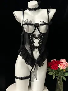 Women's Sexy One-Piece Dress with Neck Ring & Leg Ring, New Style Lingerie Set, Large Clothing Bundle, Elderly Sleepwear, Enhances Small Bust