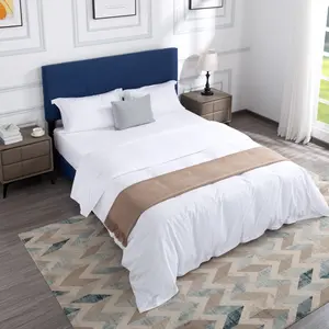 【Navy Blue】Queen Size platform bed frame with upholstered headboard and wooden slat supports for stability and simplicity,Comfortable, skin-friendly, soft