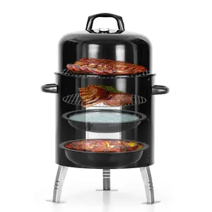 Kitchen Academy Outdoor Vertical Smoker with Integrated Thermometer Wood Chunks Grill for Grilling Picnic Camping & Party Barbecue Stainless Steel Durable 6.7" & 7" Spacious Smoking Floors