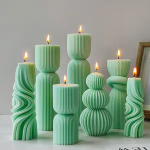 Striped Cylinder Scented Candle Silicone Diffuser Stone Handmade Soap Resin Gypsum Mold for Aromatherapy