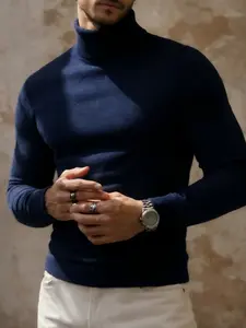 Men's Cozy Turtleneck Sweater, Slim Fit Soft Knit Top, Timeless Minimalist Wardrobe Staple, Casual Daily Wear, Comfortable & Stylish