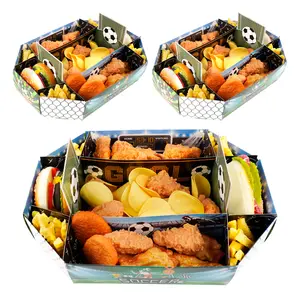 【3-Piece Set】Disposable 9-Compartment Futbol Stadium Snack Tray - 2026 Soccer Tournament Watch Party, Game Day & Birthday Serving Tray Set | Soccer Field Party Supplies & Decorations