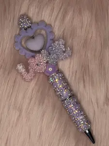 Purple Love Beaded Pen with Heart and Cross Design Sparkling Beads for Writing