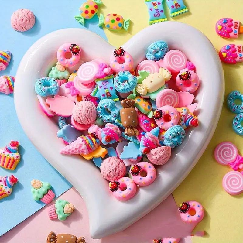 50 Pcs Mixed Cartoon Sweet Treat Resin Nail Art Decorations, Cute Cake Donut DIY Nail Accessories, Fun Nail Jewelry for Parties, Nail Art Supply, Kawaii Nails, Nail Designs