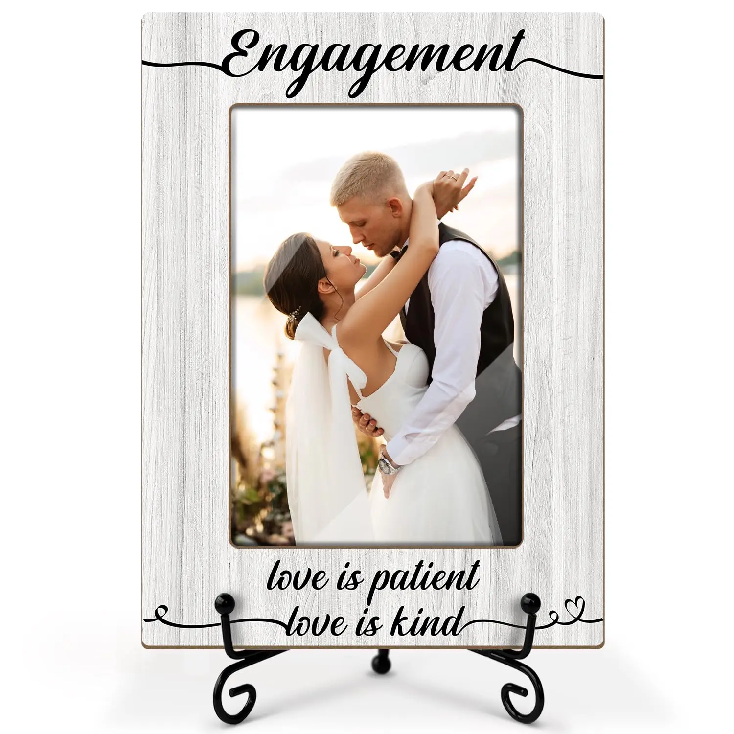 Engagement Picture Frame  Gifts For Couples Wife Husband Wooden Birthday Wedding Newlywed Anniversary Valentines 4x6 Photo With Stand -19