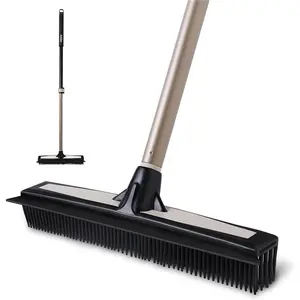 Carpet Brush with Squeegee, 2 in 1 Pet Hair Removal, Telescopic Handle Rubber Broom