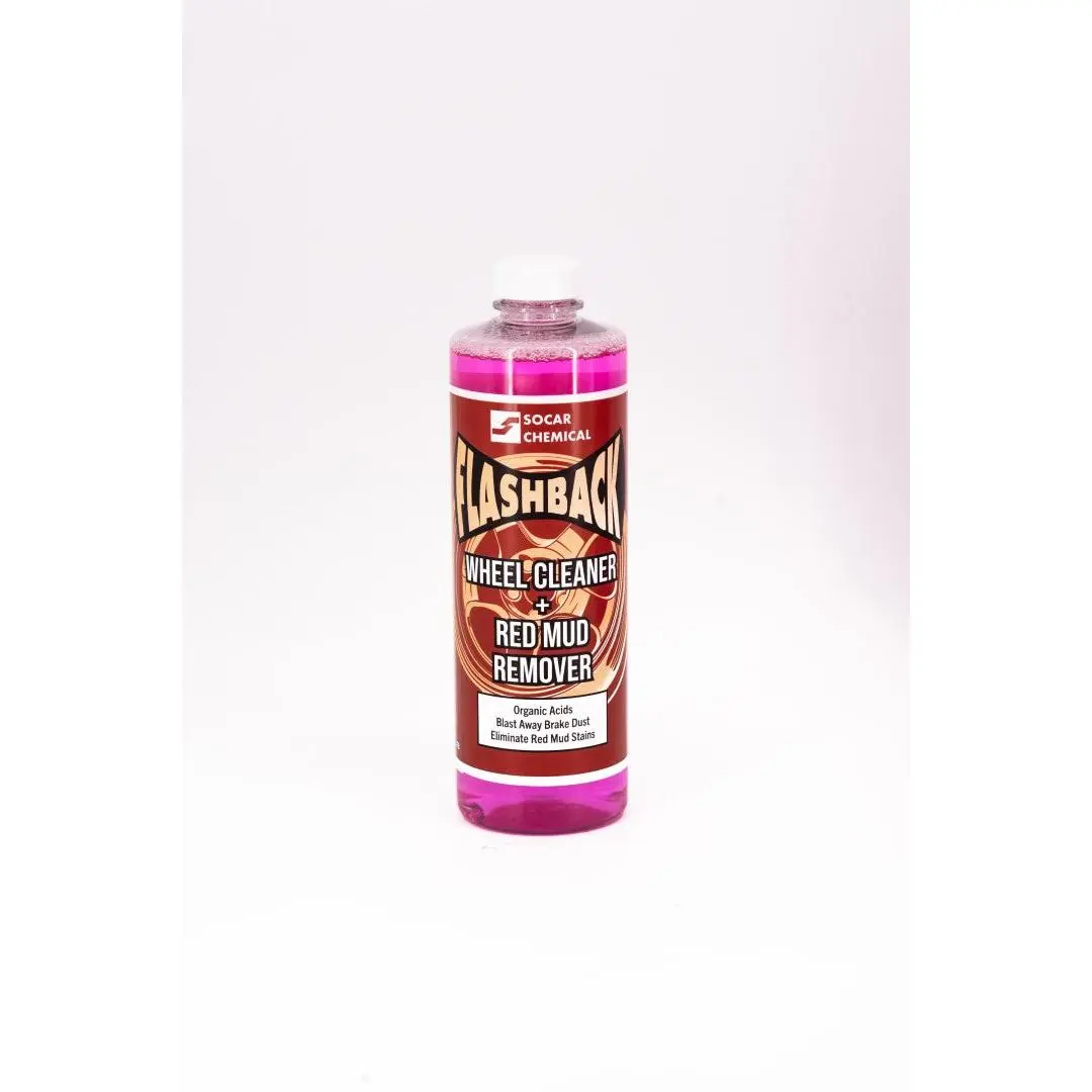 Socar Chemical Flashback Wheel Cleaner & Red Mud Remover - Powerful Organic Acids Formula, Multi-Surface Safe for Plastic, Rubber, Painted Surfaces, Aluminum Alloy, Concrete, Wire Wheels, Effective Cleaning, Brightens and Removes Red Residue