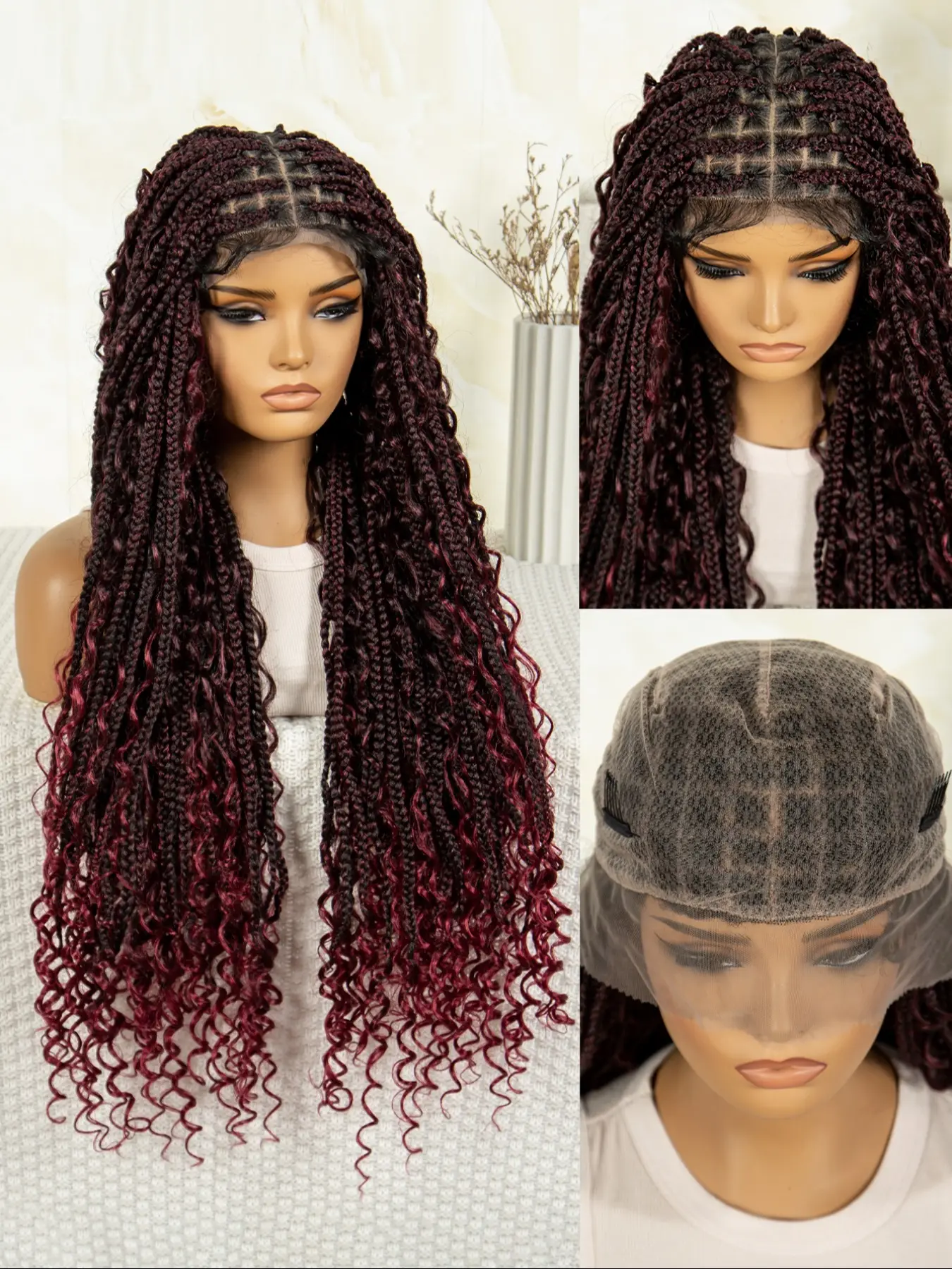 14 Inch Full Lace Wig 200% Density Bohemian Curls Flexi-Fit Cap 20 Inch Pre-cut Long Boho Braided Box 360 Full Lace Curly  main image 2