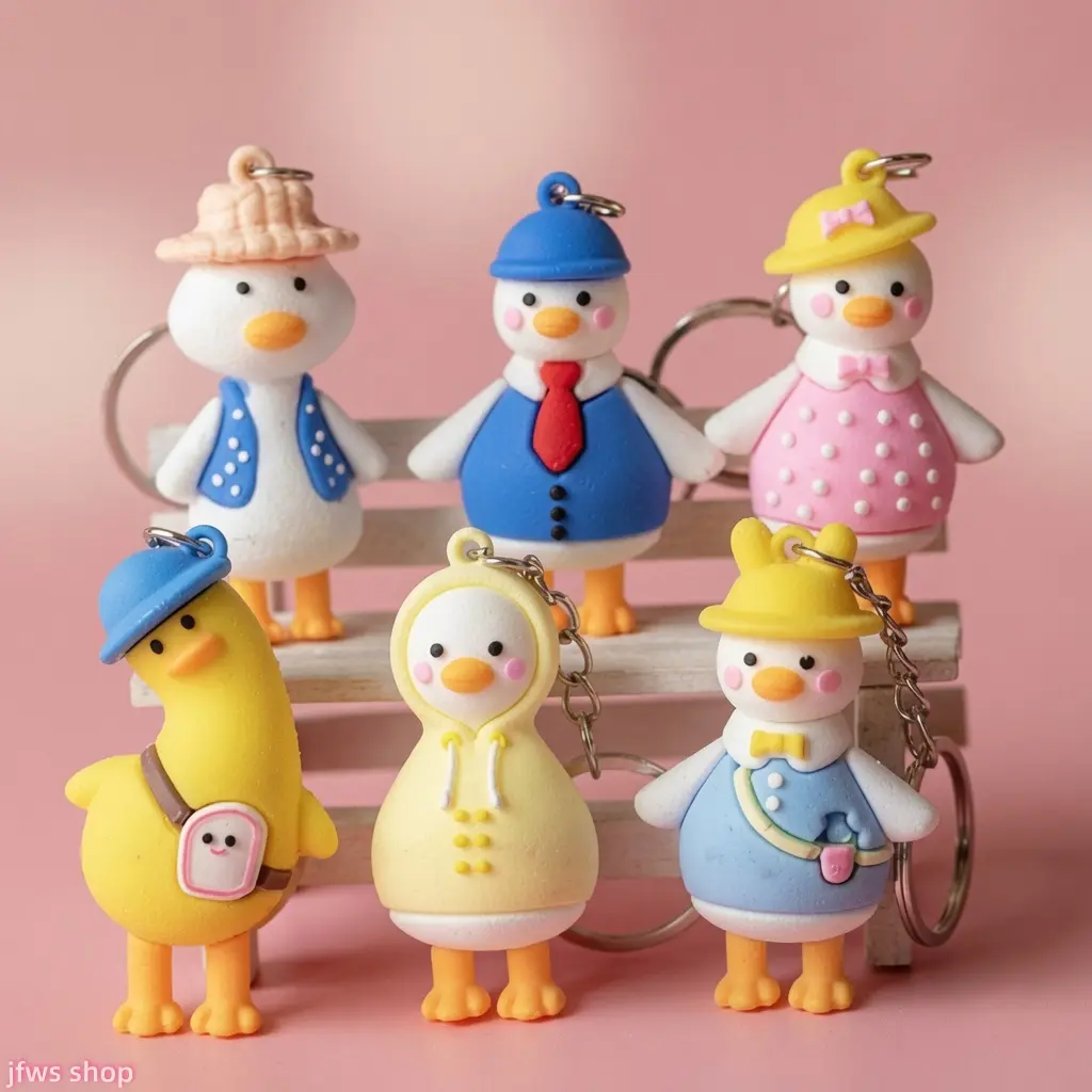 5 Pack 2026 New Tilted Head Duck Keychain Backpack Charm for Kids Primary School Kindergarten Class Prize Activity Gift Cute Fun Lightweight Summer US Design