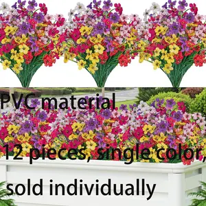 Artificial Flower Shrubs, 12 Counts/set UV Resistant Faux Flower, Indoor & Outdoor Garden Family Wedding Farmhouse Decoration, Plants, Flower Design, Artificial Trees, Garden Decorations, Universal Setting