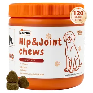 LISPOO Hip & Joint Mobility Bites for Dogs Natural Joint Health Supplements with MSM Glucosamine & Chondroitin Sulfate Chicken Flavor 120 Soft Chews