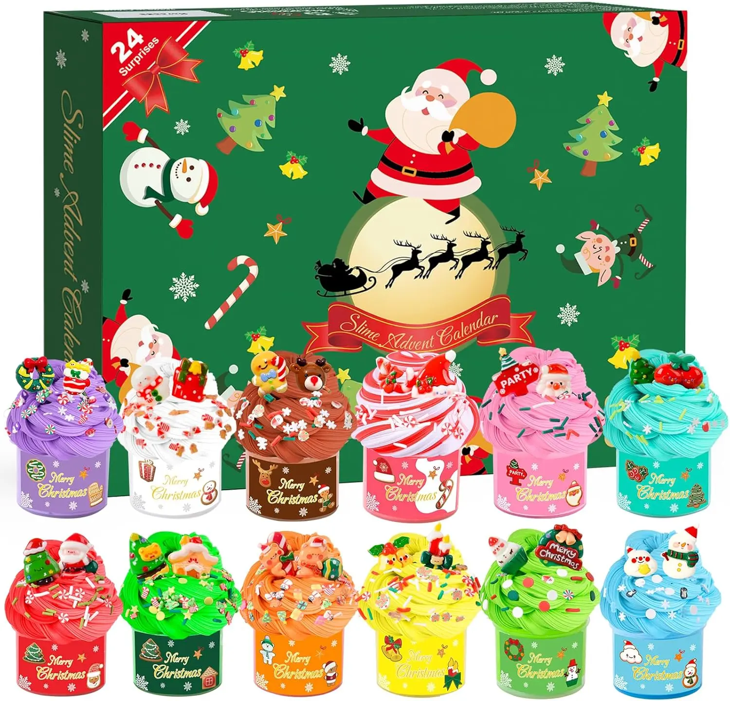 Advent Calendar 2026, Christmas Countdown 24 Days Advent Calendars,Stress Relief Toy Putty Slime Kit, Christmas Surprise Gift Toy for Kids Girls Boys