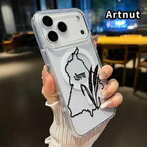 Punjab Wheat Sketch Pattern Magnetic Phone Case for iPhone 17 Pro Max 16 Plus 15 14 13 12 11 Air E  Anti-Yellowing Shockproof Lightweight Transparent Acrylic Soft Cover Supports Wireless Charging.