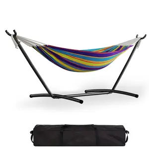 Garvee Single Hammock with Stand, Heavy Duty 450 lbs Capacity, Brazilian Style Cotton Fabric Portable Lounger, Easy Assembly Indoor Outdoor Use for Backyard, Balcony, Camping,Tropical color