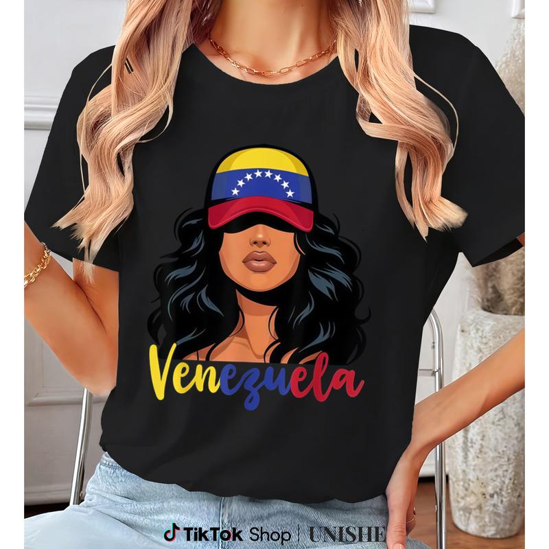 Female 100% Cotton Tshirt - Venezuelan Flag Digital Print, Relaxed Fit, Round Neck, Short Sleeve, Unisex Sports Top, All Seasons, 3xl-5xl Plus Size Friendly, Casual Outdoor & Gym Streetwear, Fast Production