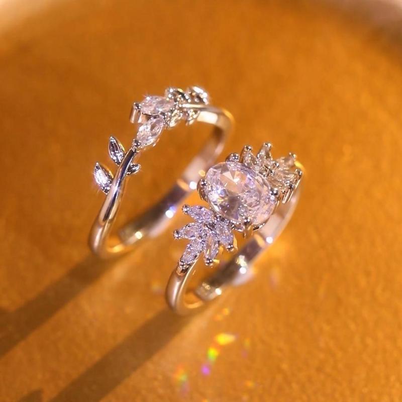 Women's 2-Piece Copper Oval Statement Multi Ring Set - CZ Inlays, Dazzling Shine, Rings for Women, Couples Gifts, Anniversary Costume Jewelry