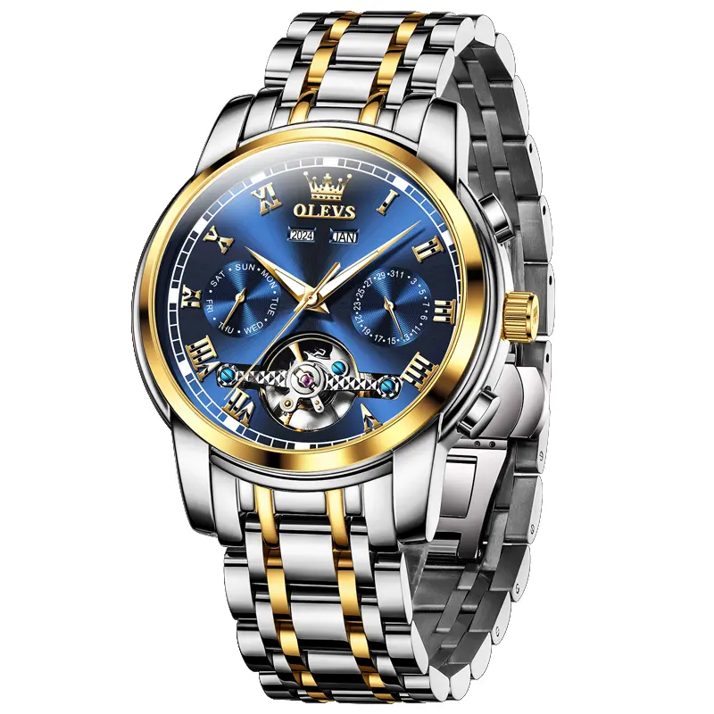 Fashion Giftguide For Men's Watch Mechanical Diamond Skeleton Automatic Self Winding Luxury Wristwatch Luminous 30M Waterproof Watch