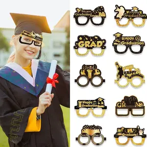 10Pcs Graduation Party Glasses - Black & Gold Grad Photo Booth Props, Class of 2026 Congrats Grad Novelty Eyeglasses for Graduation Celebration, Funny Selfie Accessories for High School College Grad