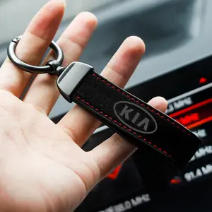 Leather Car Keychain Lanyard, Metal Key Ring, Kia Car Key Holder, Stitched Soft Wristband, Universal Car Accessory, Heavy Duty Keychain
