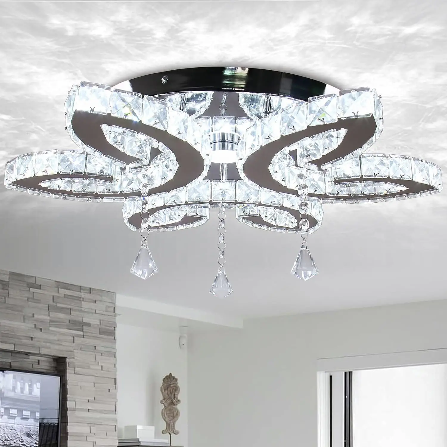 Butterfly Crystal LED Flush Mount Ceiling Light, 520mm Large Size,  Modern Romantic Semi-Flush Fixture for Bedroom/Kitchen/Living Room  QH-MC101