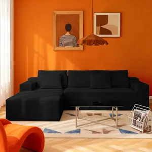 【2 Packages Shipping】106-inch modular sofa, modern simple upholstered sofa without bone, L-shaped deep seat sofa, no assembly required, suitable for living room, bedroom, comfortable and convenient