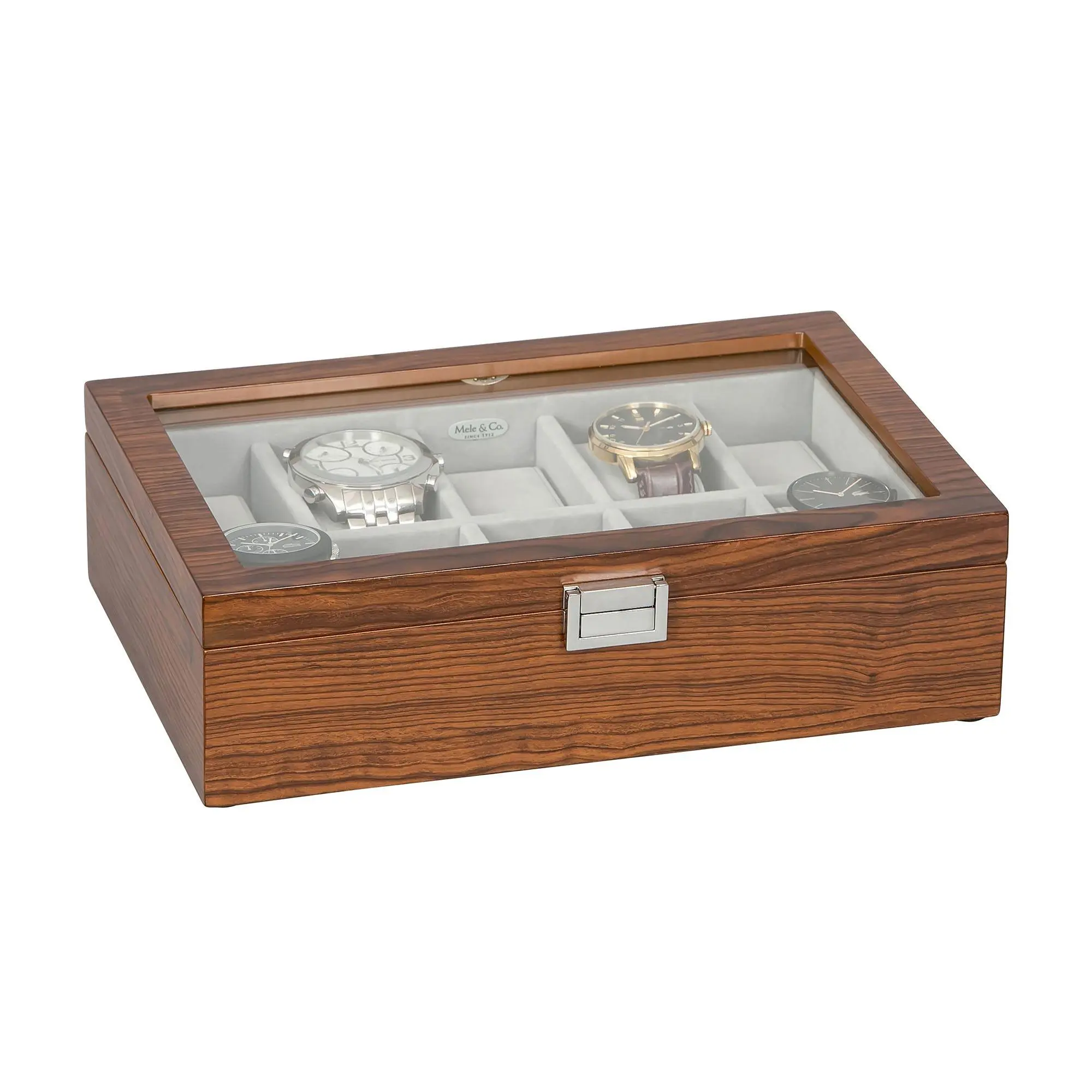 Mele & Co. Jayson Glass Top Watch Box in Mahogany Finish Mele & Co. Jayson Glass Top Watch Box in Mahogany Finish
