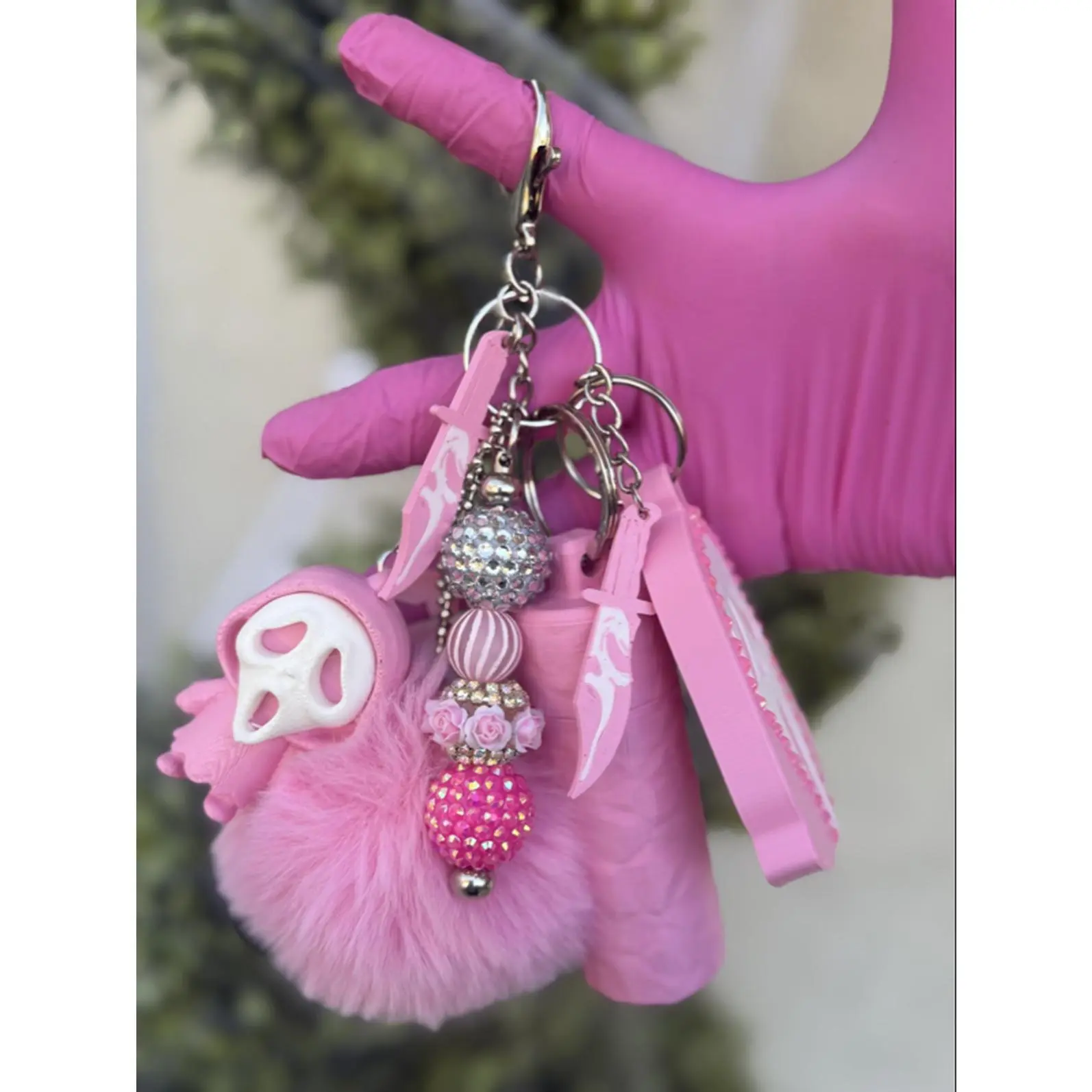 Ghost Face Chunky Keychain - Pink Lipstick Container Can Opener Form - Unique Accessory for Keychains