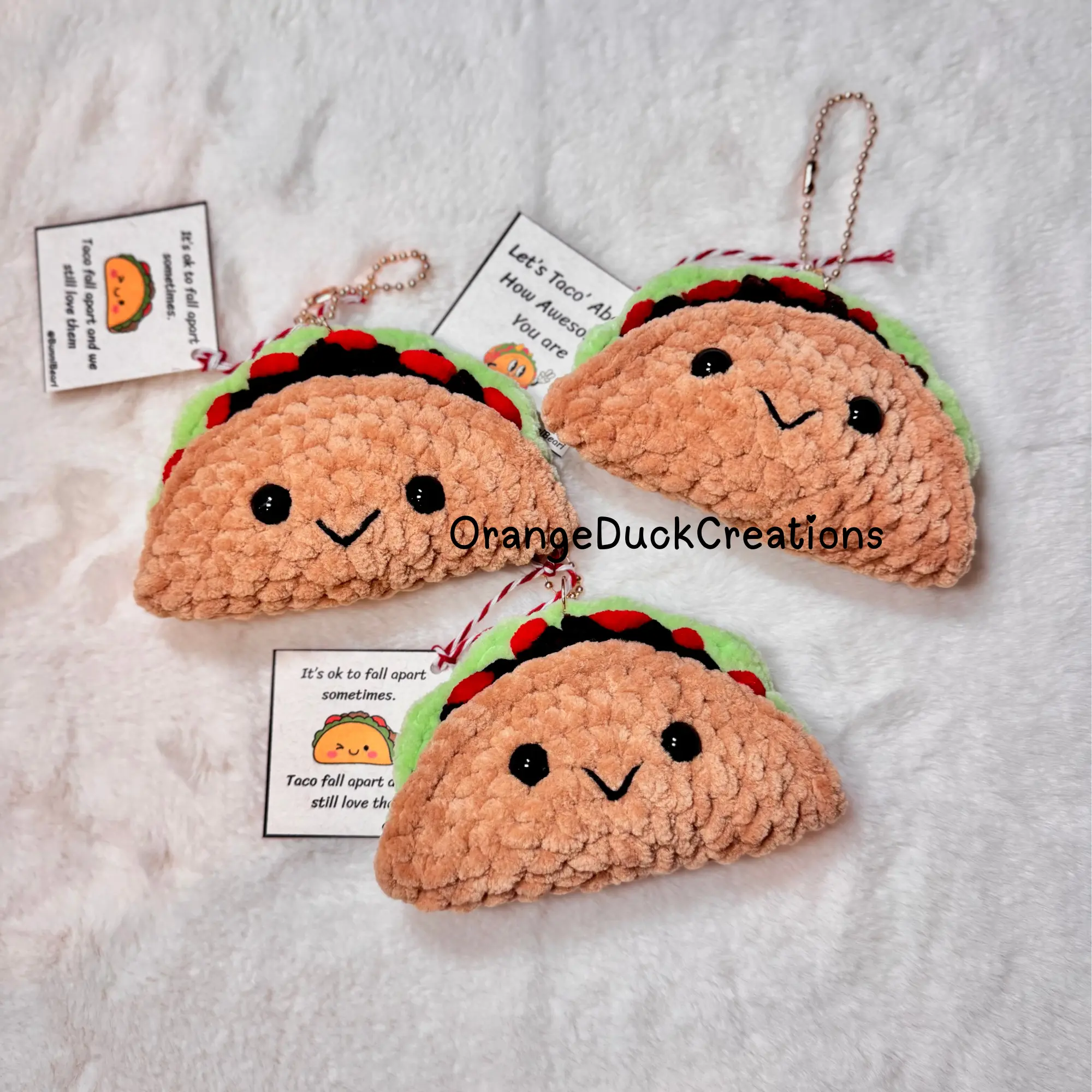 Handmade Crochet Taco Keychain: Chenille Yarn