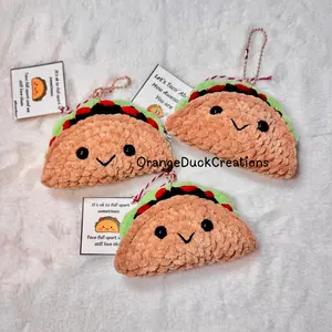 Handmade Crochet Taco Keychain: Chenille Yarn