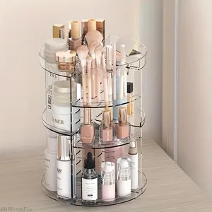 [360 °     Rotating Makeup Organizer] 360 °     Rotating Makeup Organizer with Adjustable Layers |     Multi-Tier Clear Plastic Storage Rack for Cosmetics, Jewelry & Bathroom Organization |     Desktop Organizer, Durable Construction, Beauty OrganizerAB10