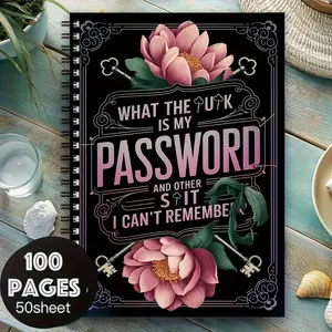 1 piece retro floral spiral notebook, pink lotus and green leaf design, internet account password security manager, decorative border, daily office supplies, mini password book, website login tracker, retro style, secure spiral binding