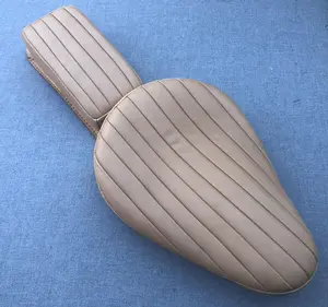 Harley Chopper Bobber Triumph Knucklehead Vintage Bates Style Natural Top Grain Genuine Leather Tuk&Roll Solo Seat with Leather Pillion Pad