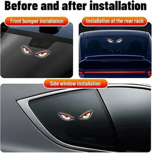 Wireless No Drill Car LED Demon Eye Light, Solar Charging Waterproof Animated Devil Eyes Lamp, Flashing & Breathing Modes Auto Decor for Windshield SUV Truck Strobe Chassis Lighting