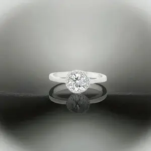 Round CZ Halo Ring in 925 Sterling Silver