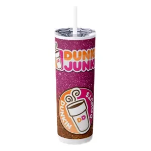 Dunkin' Dunkie Junkie 20 oz Tumbler with Glitter Design and Straw Lid
