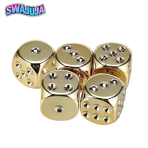 Gold Dice Set, 5-Piece Six-Sided Dice, Bulk Dice, Suitable for Party Board Games, Role-Playing, Poker, Premium Tabletop Games, Ideal Gift for Collectors and Enthusiasts