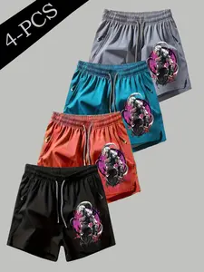 4 Piece Set American Anime Shorts, Mechanical Trendy, Dragon Ball Fan, Mech Wind Buu Print, Quick-Dry Breathable Fabric, Unisex