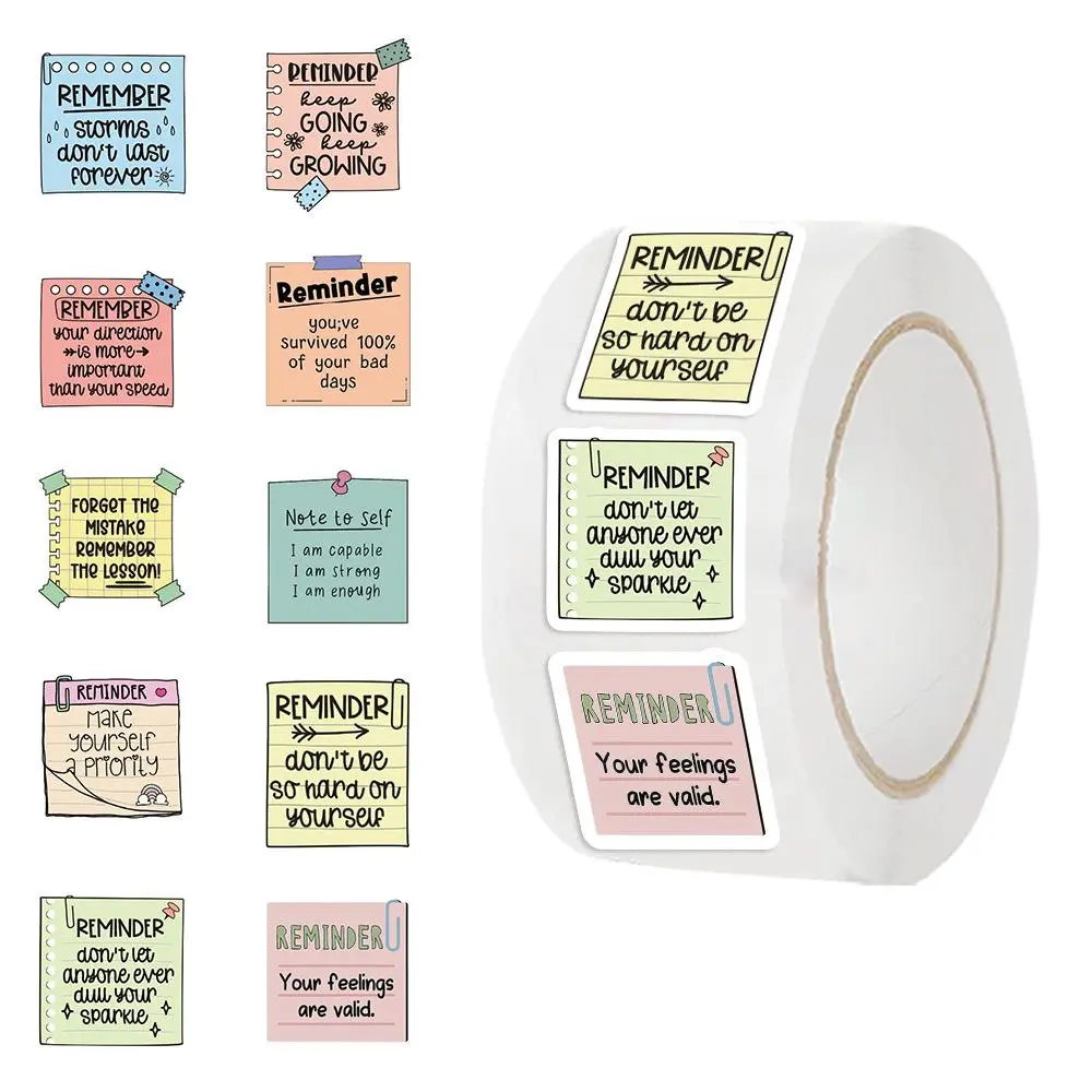 Mental Health Awareness Sticker Roll, 500pcs/roll Mindfulness Mental Wellness Sticker, Reminder Decals, Positive Affirmations Feelings Chart Decor, Ornaments