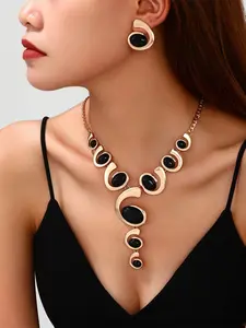 Elegant Creative Necklace + Earrings Set, Exaggerated Oval Snail Fashion, Vintage Unique Trendy, Daily Wear, Festivals, Parties