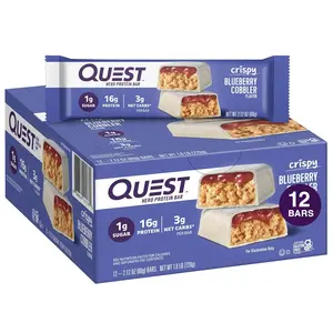 Quest Nutrition Crispy Blueberry Cobbler Hero Protein Bar, 16g Protein, 1g Sugar, 3g Net Carb, Gluten Free Protein Snack, Keto Friendly, 12 Count
